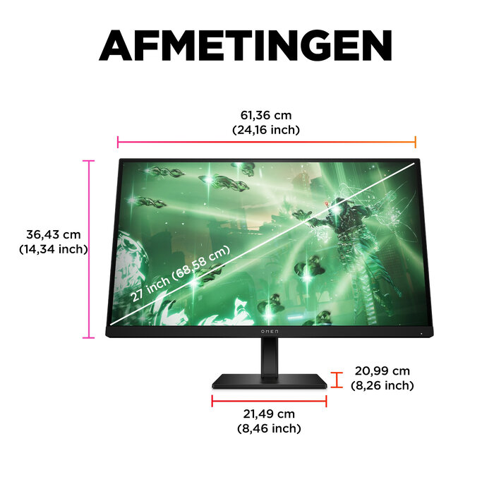 HP Printing & Computing HP OMEN 27q 27 inch QHD Gaming Monitor - 165Hz - 1ms - IPS Paneel - Zwart