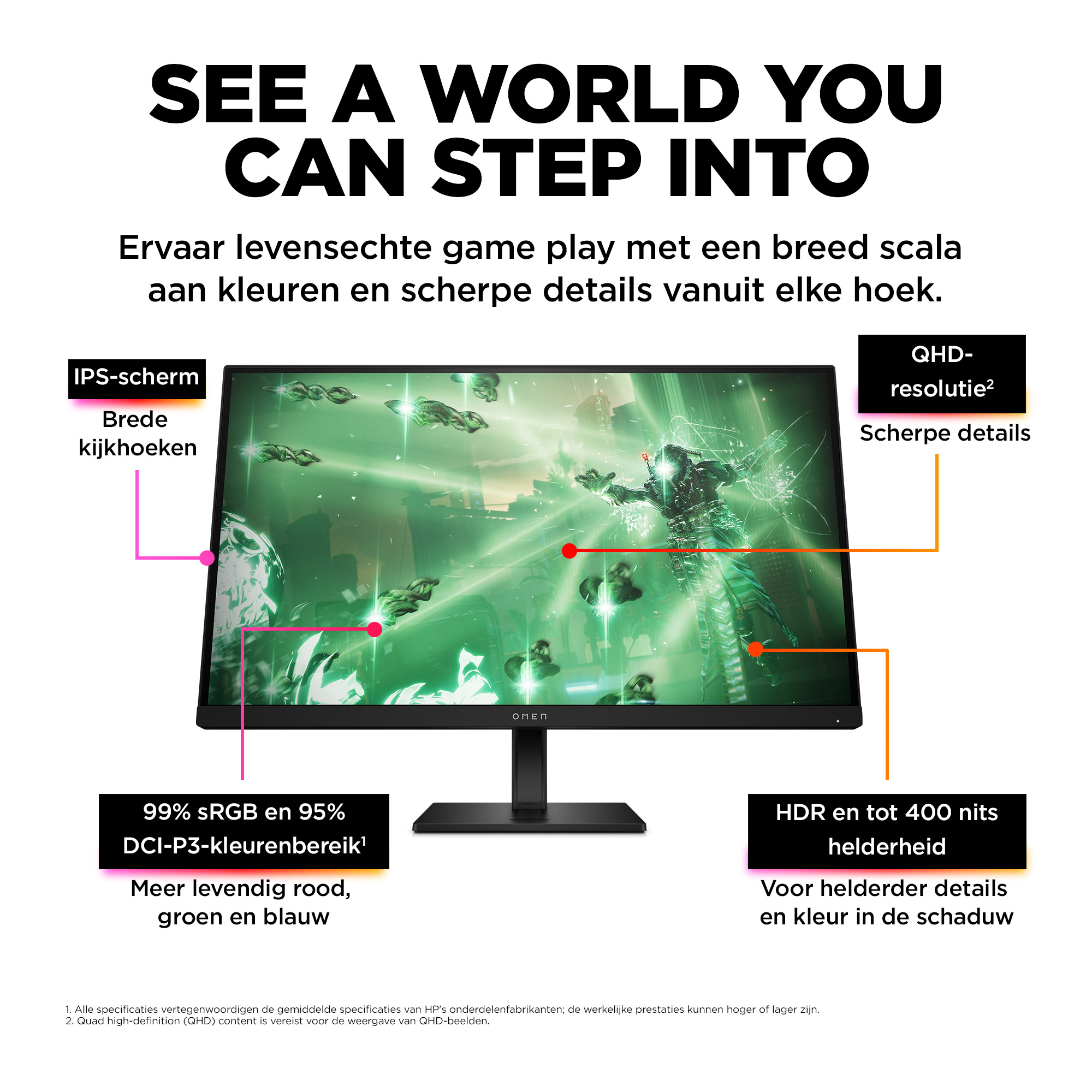HP Printing & Computing HP OMEN 27q 27 inch QHD Gaming Monitor - 165Hz - 1ms - IPS Paneel - Zwart