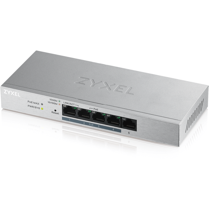 Zyxel Zyxel GS1200-5HPV2 5-Poorts Gigabit Web Managed PoE+ Switch 60W