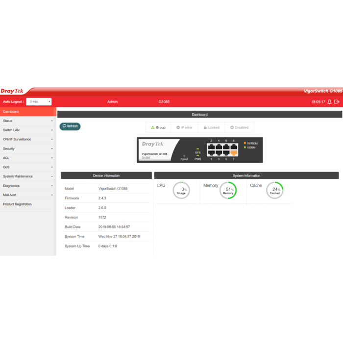 Draytek DrayTek VigorSwitch G1085: 8-poorts Managed Gigabit Switch