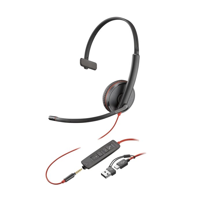 Poly Plantronics Blackwire C3215 Mono Headset - USB-C & 3.5mm - Noise Cancelling