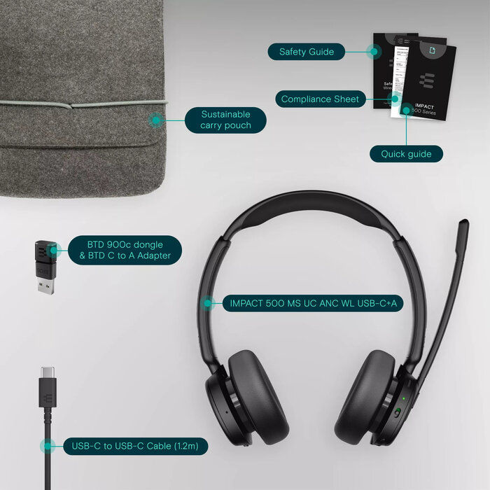 EPOS  EPOS IMPACT 500 Draadloze ANC Headset - Microsoft Teams Gecertificeerd