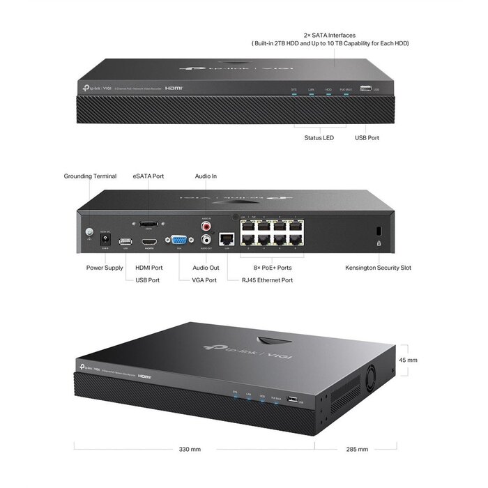 TP-Link TP-Link VIGI NVR2008H-8MP 8-kanaals 4K PoE+ NVR