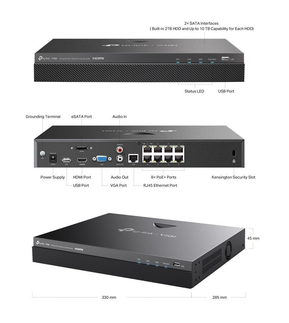 TP-Link TP-Link VIGI NVR2008H-8MP 8-kanaals 4K PoE+ NVR