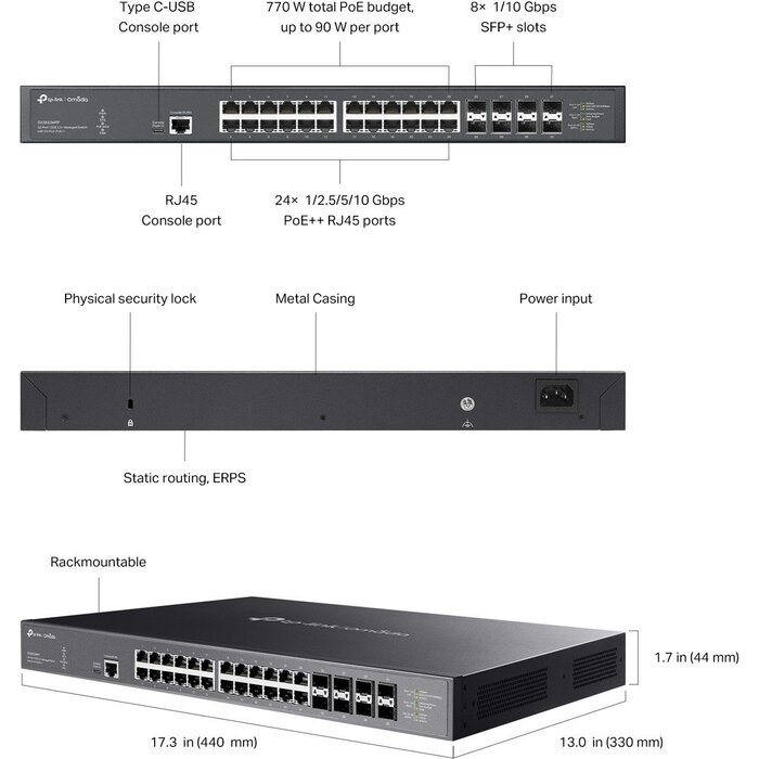 TP-Link TP-Link Omada SX3832MPP 24-Poorts PoE+ Switch met 10G SFP+ (SX3832MPP)