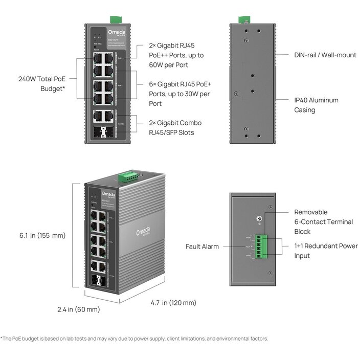 TP-Link TP-Link Omada IES210GPP Industriële Switch (8x PoE++, 2x SFP, 240W)