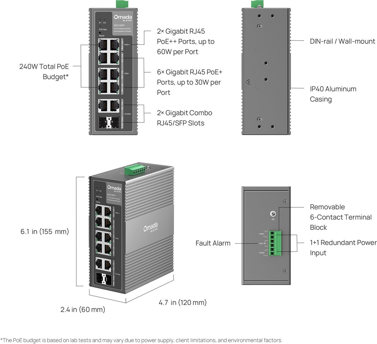 TP-Link TP-Link Omada IES210GPP Industriële Switch (8x PoE++, 2x SFP, 240W)