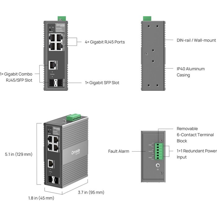 TP-Link TP-Link Omada IES206G Industriële Managed Gigabit PoE+ Switch - 6 Poorten, 60W, IP30