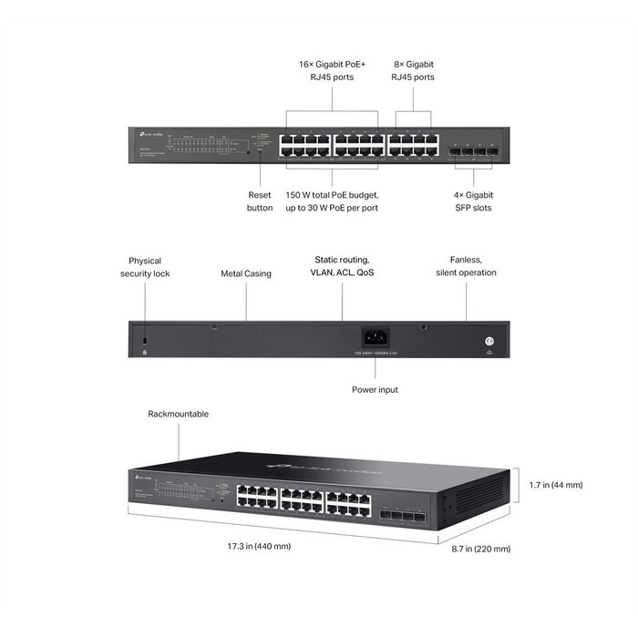 TP-Link TP-Link Omada SG2428LP 24-Poorts Gigabit Switch met 16 PoE+ poorten en 4 SFP-poorten