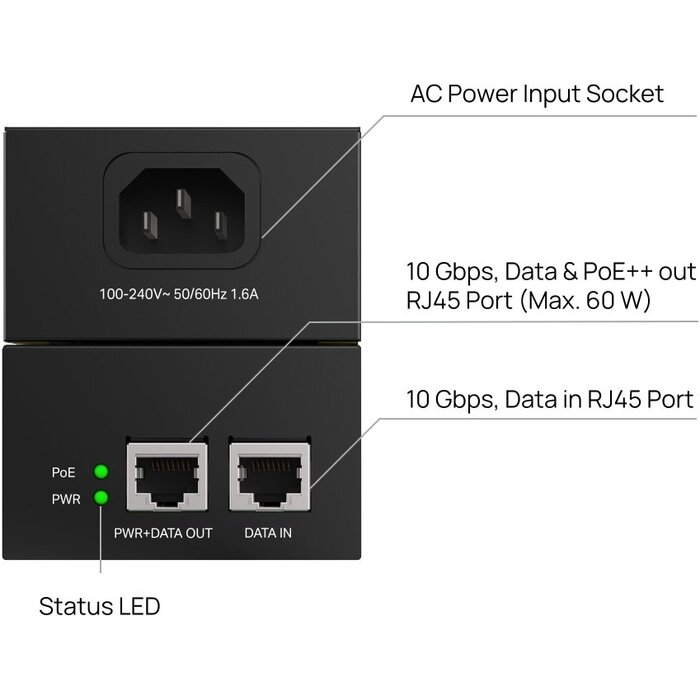 TP-Link TP-Link Omada POE370S 10 Gigabit PoE++ Injector 60W (IEEE 802.3bt/at/af)