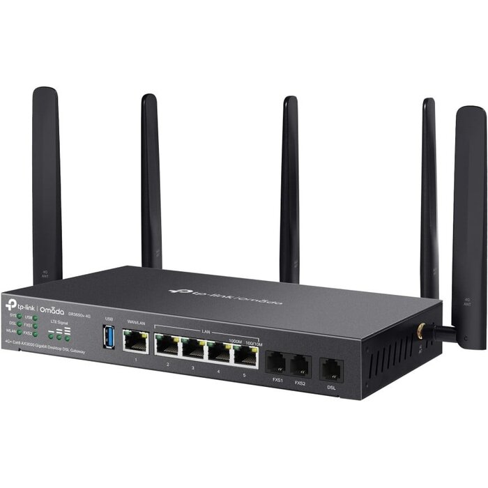 TP-Link TP-Link Omada DR3650v-4G Zakelijke Wi-Fi 6 Router met DSL, VoIP & 4G USB-ondersteuning