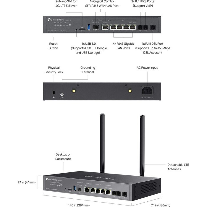 TP-Link TP-Link Omada DR3220v-4G Multi-WAN Router met 4G Backup (DR3220v-4G)