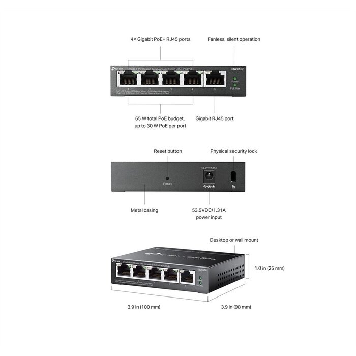 TP-Link TP-Link ES205GP 5-Poorts Gigabit PoE+ Switch (ES205GP)