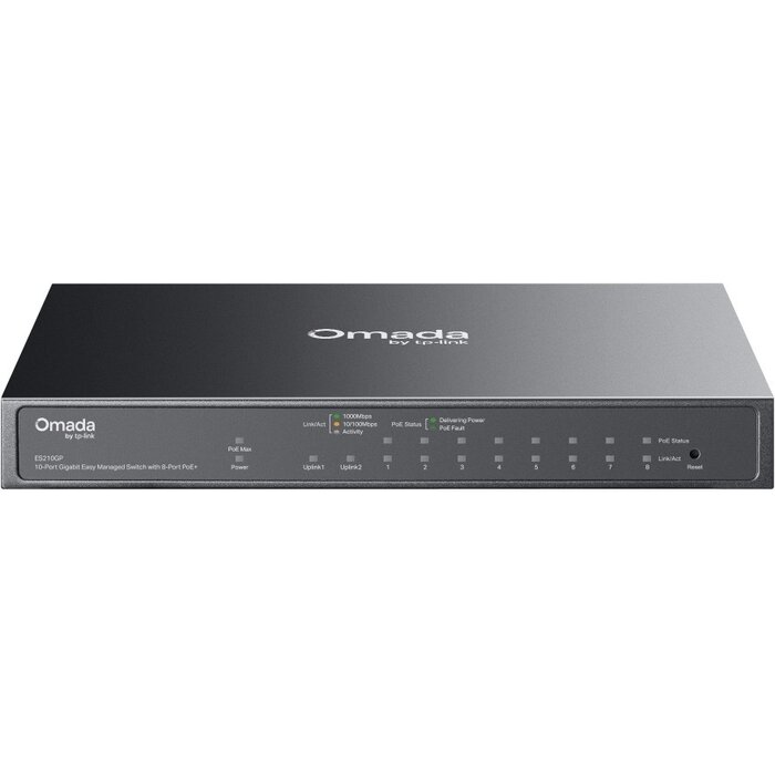 TP-Link TP-Link ES210GP 10-Poorts Gigabit Easy Smart Switch met 8x PoE+ en 2 SFP-slots