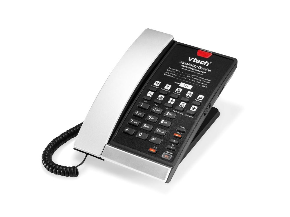 Vtech VTech A2210 Bedrade Analoge Hoteltelefoon, 1-Lijn, 10 Programmeerbare Toetsen, Zilver/Zwart