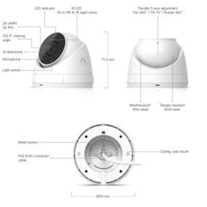 Ubiquiti Ubiquiti UniFi Protect G5 Turret Ultra Zwart - 2K HD PoE Beveiligingscamera