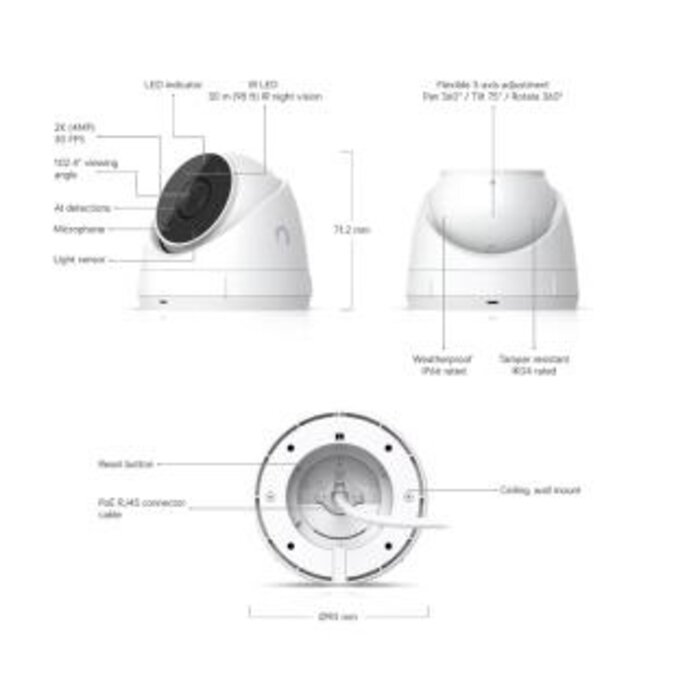 Ubiquiti Ubiquiti UniFi Protect G5 Turret Ultra 2K HD PoE Camera met AI-detectie