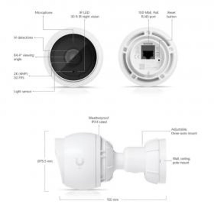 Ubiquiti Ubiquiti UniFi Protect G5 Bullet 2K HD IP Camera met AI-detectie en Nachtzicht