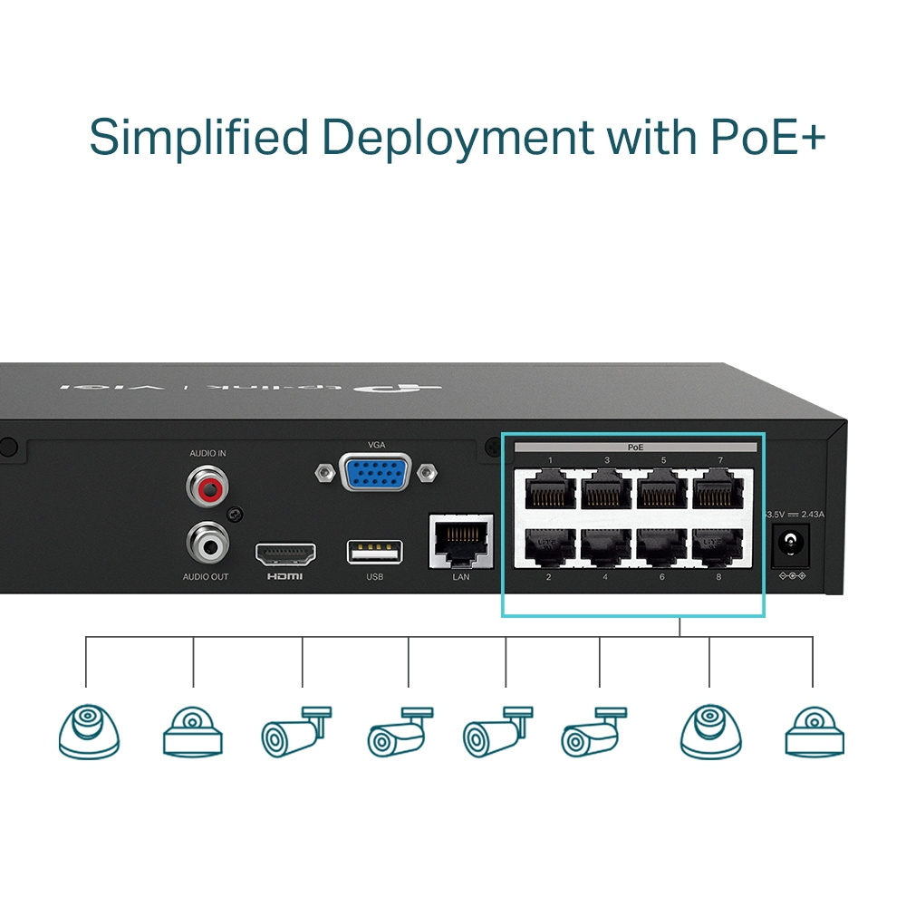 TP-Link TP-Link VIGI NVR1008H-8MP 8-Kanaals 4K NVR met 8x PoE+