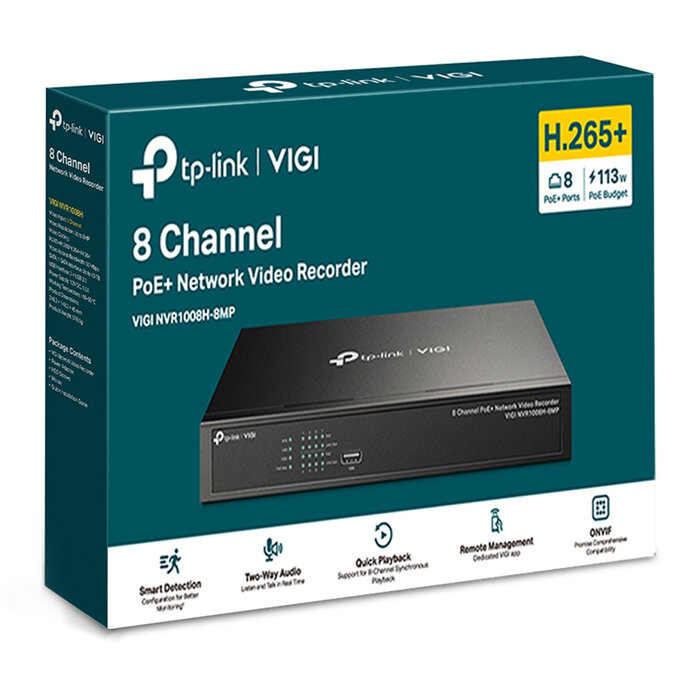 TP-Link TP-Link VIGI NVR1008H-8MP 8-kanaals 4K PoE+ NVR (VIGI NVR1008H-8MP)