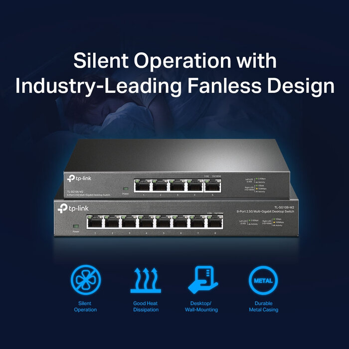 TP-Link TP-Link TL-SG108-M2 - 8-Poorts 2.5G Multi-Gigabit Unmanaged Switch - Fanless & Metaal