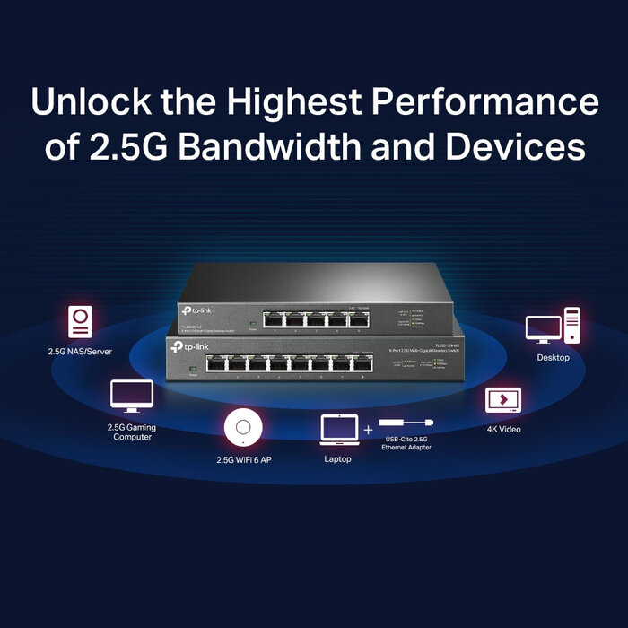 TP-Link TP-Link TL-SG108-M2 - 8-Poorts 2.5G Multi-Gigabit Unmanaged Switch - Fanless & Metaal