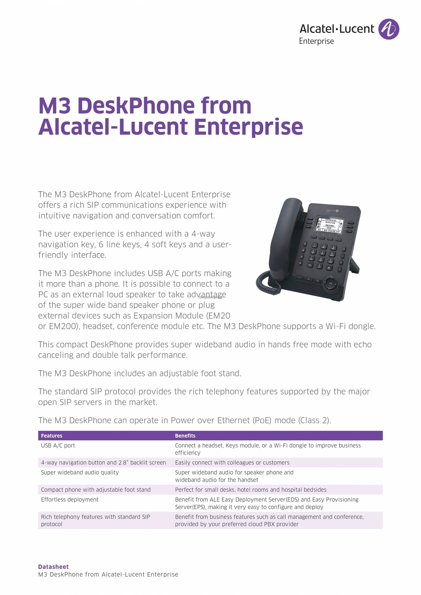 Alcatel-Lucent Alcatel-Lucent M3 DeskPhone SIP-Telefoon (3MK27001AA)