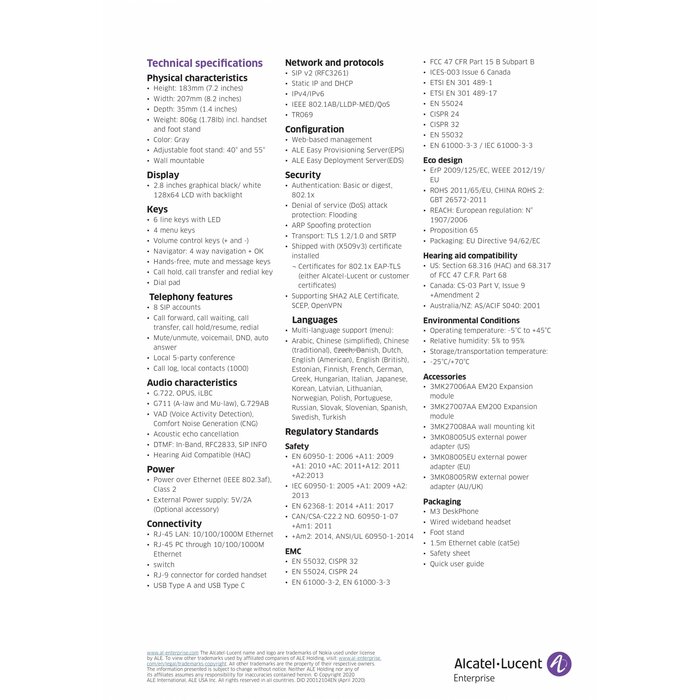 Alcatel-Lucent Alcatel-Lucent M3 DeskPhone SIP-Telefoon (3MK27001AA)