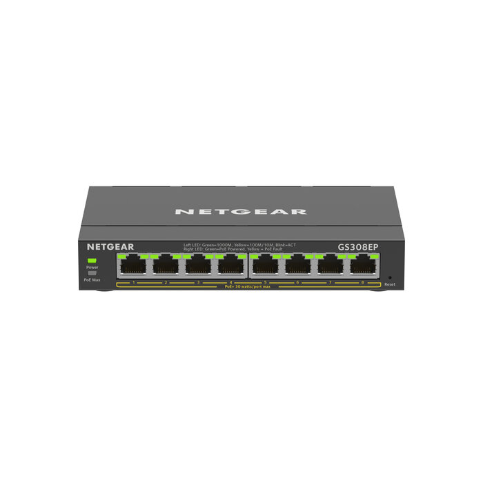 Netgear Netgear GS308EP 8-Poorts Gigabit Managed Plus PoE+ Switch Zwart
