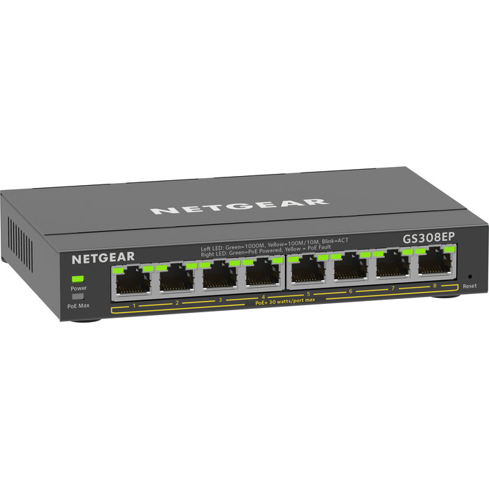 Netgear Netgear GS308EP 8-Poorts Gigabit Managed Plus PoE+ Switch Zwart