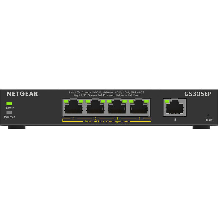Netgear Netgear GS305EP 5-Poorts Managed Gigabit Switch met 4x PoE+ Zwart