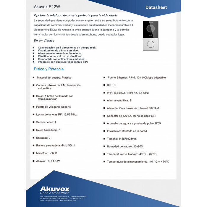 Akuvox Akuvox E12W V2.0 Zwart SIP Video Intercom met Wi-Fi, Bluetooth en RFID - Opbouw