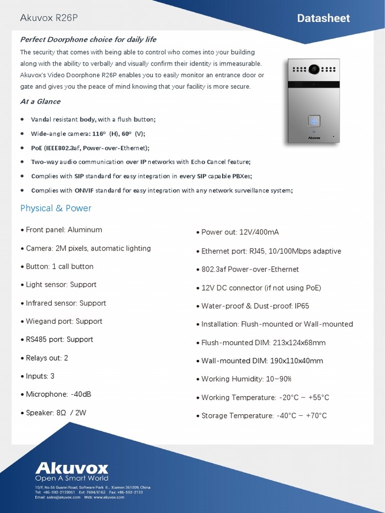 Akuvox Akuvox R26P Inbouw VoIP Video Intercom met PoE, foto 2 van 6