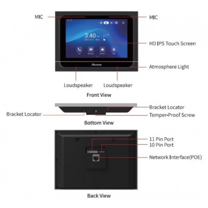 Akuvox Akuvox X933W Premium Android IP Intercom Binnenpost met 7-inch Touchscreen en Wi-Fi