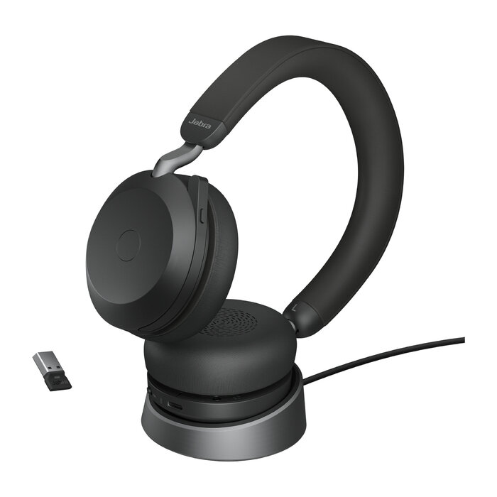 Jabra Jabra Evolve2 75 UC Stereo Draadloze Bluetooth Headset met ANC, Oplaadstandaard en USB-A Adapter Zwart