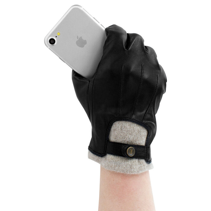 Uunique Uunique Lederen Touchscreen Handschoenen voor Heren - Zwart - Maat L/XL - Cashmere Voering