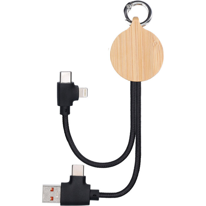 Mobiparts Mobiparts 4-in-1 Multicable Bamboo - Universele 60W Oplaadkabel (12 cm)