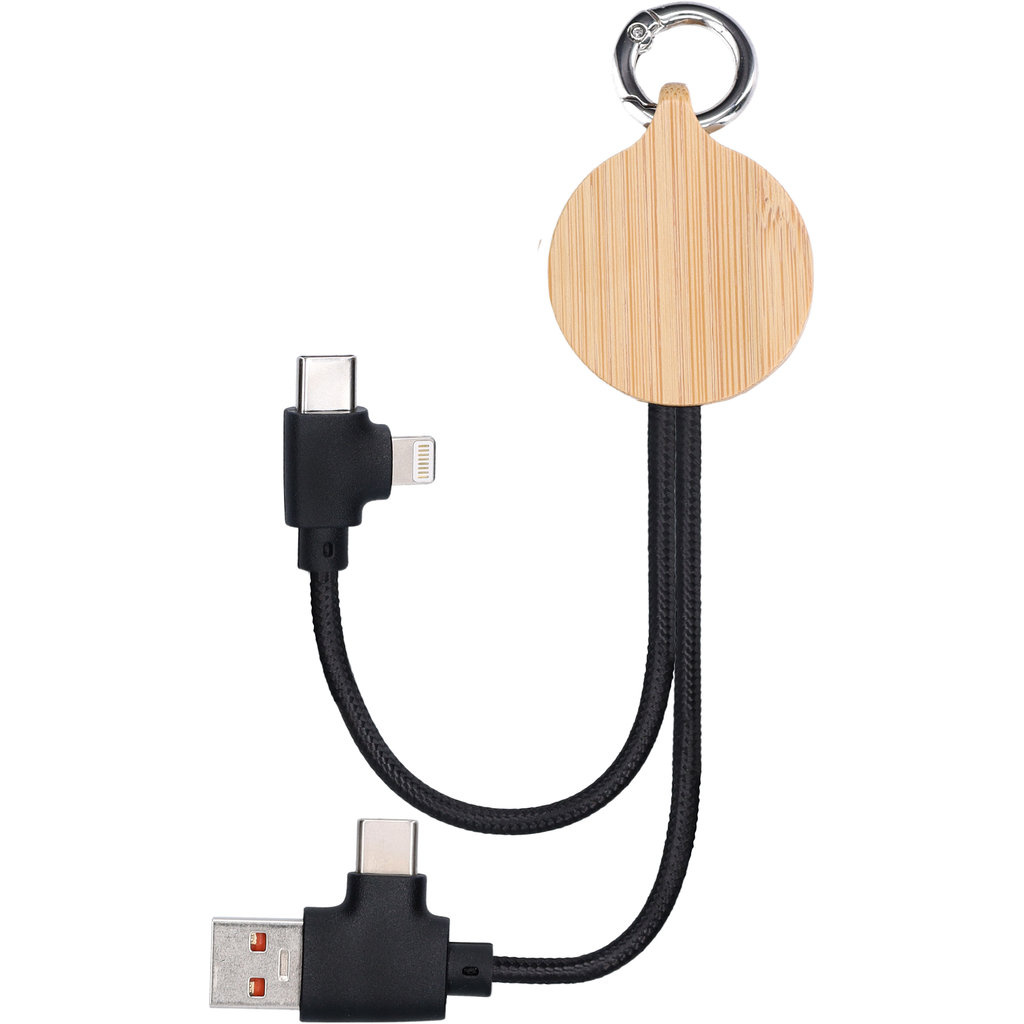 Mobiparts Mobiparts 4-in-1 Multicable Bamboo - Universele 60W Oplaadkabel (12 cm)