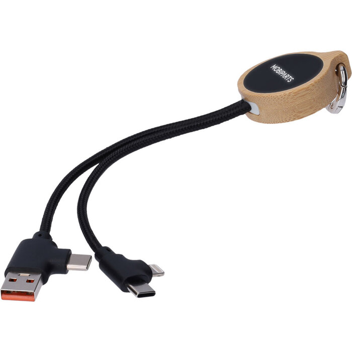 Mobiparts Mobiparts 4-in-1 Multicable Bamboo - Universele 60W Oplaadkabel (12 cm)