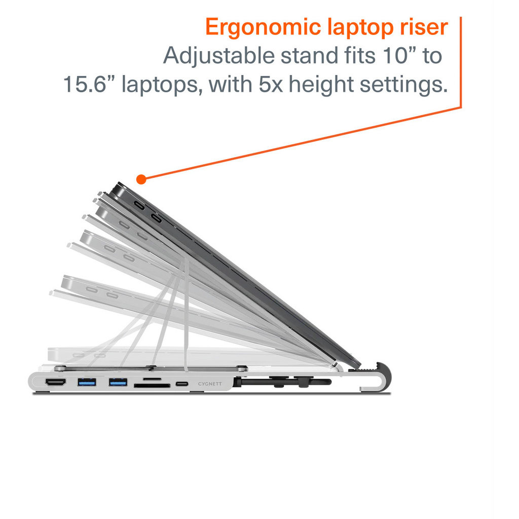 Cygnett Cygnett Unite FlexMate 7-in-1 USB-C Hub & Inklapbare Laptopstandaard