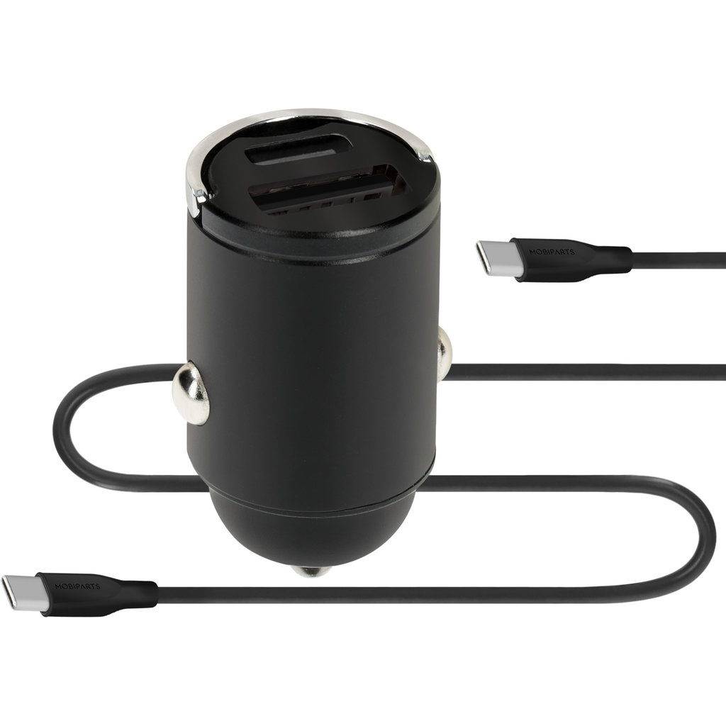 Mobiparts Mobiparts Dual USB-C & USB-A Autolader 30W met USB-C Kabel - Zwart