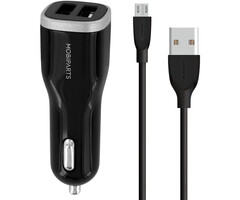 Mobiparts Mobiparts Dual USB Autolader 12W met Micro-USB Kabel - Zwart