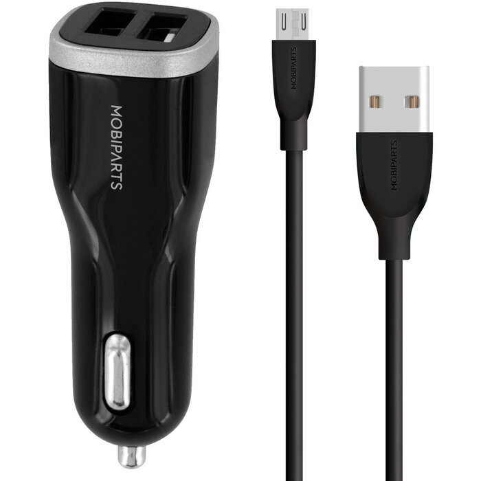 Mobiparts Mobiparts Dual USB Autolader 12W met Micro-USB Kabel - Zwart
