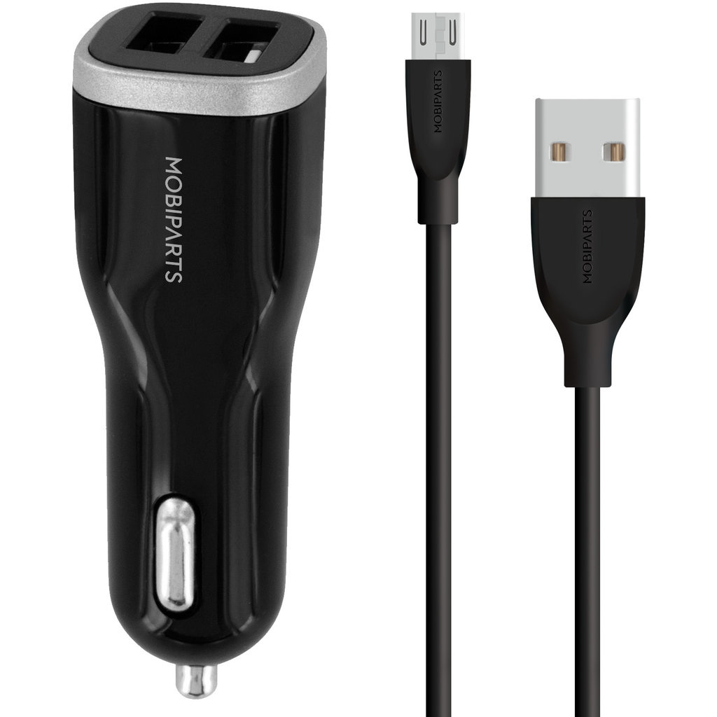 Mobiparts Mobiparts Dual USB Autolader 12W met Micro-USB Kabel - Zwart