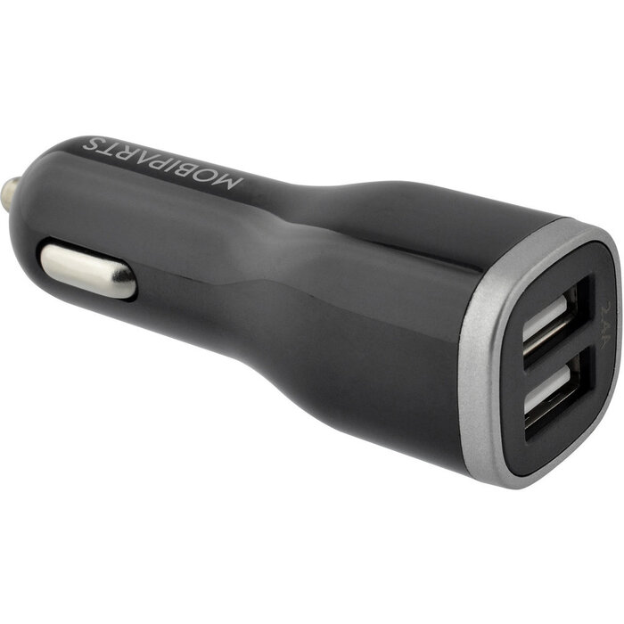 Mobiparts Mobiparts Dual USB Autolader 12W met Micro-USB Kabel - Zwart