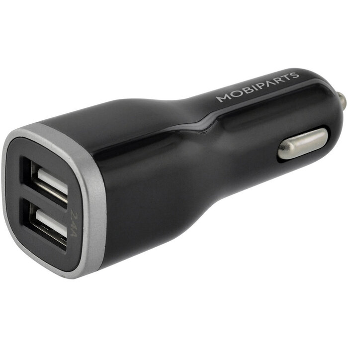 Mobiparts Mobiparts Dual USB Autolader 12W met Micro-USB Kabel - Zwart