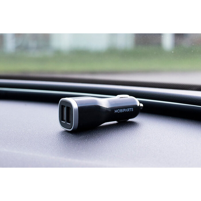 Mobiparts Mobiparts Dual USB Autolader 12W met Micro-USB Kabel - Zwart