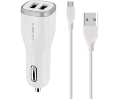 Mobiparts Mobiparts Car Charger Dual USB 12W/2.4A + Micro USB Cable White