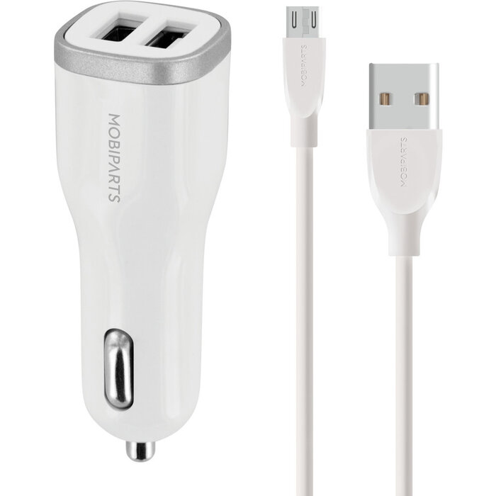 Mobiparts Mobiparts Dual USB Autolader 12W met Micro-USB Kabel - Wit