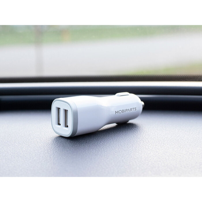 Mobiparts Mobiparts Dual USB Autolader 12W met Micro-USB Kabel - Wit
